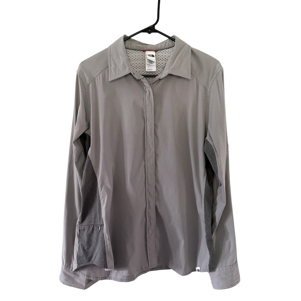 The North Face Womens Large Gray Hiking Travel Shirt Vent Mesh Long Sleeve